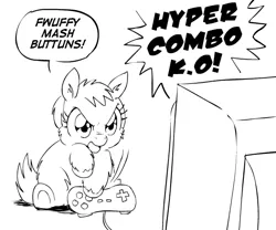 Size: 600x500 | Tagged: artist:marcusmaximus, controller, derpibooru import, fluffy pony, fluffy pony original art, monochrome, safe, solo, video game