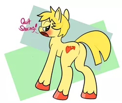 Size: 892x758 | Tagged: artist needed, blushing, butt, colt, derpibooru import, flank, foalcon, male, nail polish, oc, oc:golden brisk, plot, presenting, solo, solo male, suggestive, trap, unofficial characters only, unshorn fetlocks