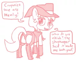 Size: 612x504 | Tagged: butt, chaps, colt, cowboy, cowboy hat, derpibooru import, flank, hat, male, oc, oc:golden brisk, plot, solo, solo male, suggestive, trap, unofficial characters only