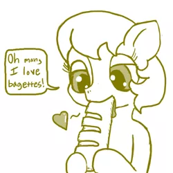 Size: 600x600 | Tagged: baguette, bread, colt, derpibooru import, eating, food, foodplay, heart, implied foalcon, innuendo, male, oc, oc:golden brisk, solo, solo male, sucking, suggestive, trap, unofficial characters only