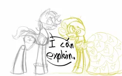 Size: 1280x800 | Tagged: safe, artist:familywing, artist:php5, derpibooru import, oc, oc:golden brisk, oc:silver breeze, unofficial characters only, pony, awkward, awkward moment, colt, crossdressing, female, goldeeze, looking away, male, mare, reverse trap, speech bubble, trap