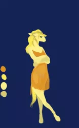 Size: 750x1200 | Tagged: anthro, anthro oc, clothes, crossdressing, derpibooru import, dress, floppy ears, frown, male, oc, oc:golden brisk, safe, solo, stallion, trap, underwear, unofficial characters only