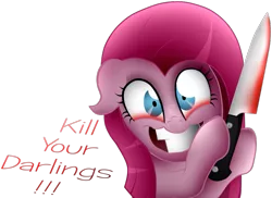 Size: 1069x780 | Tagged: artist:souleevee99, derpibooru import, grimdark, knife, pinkamena diane pie, pinkie pie, solo