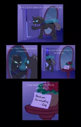 Size: 735x1146 | Tagged: artist:merrypaws, changeling, comic:iris, derpibooru import, leaving, mirror, night, note, oc, oc:greg, reflection, safe, unofficial characters only