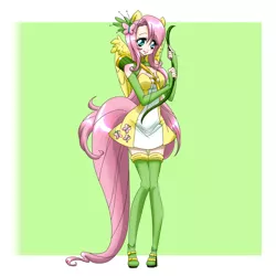 Size: 3240x3240 | Tagged: artist:hotokotenshi, bow (weapon), clothes, derpibooru import, dress, eared humanization, fluttershy, high res, human, humanized, looking at you, nail polish, quiver, safe, solo, tailed humanization, winged humanization, wings