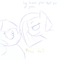 Size: 600x600 | Tagged: colt, derpibooru import, dialogue, fear, imminent rape, imminent sex, male, oc, oc:golden brisk, oc:tracy cage, safe, smiling, trap, unofficial characters only