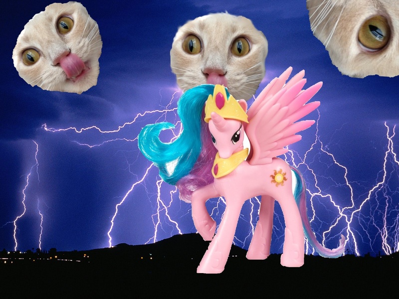 Size: 1600x1200 | Tagged: safe, derpibooru import, princess celestia, cat, brushable, ebay, irl, lightning, photo, photoshop, pinklestia, solo, tongue out, toy, wat