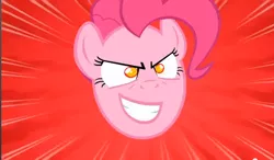 Size: 814x474 | Tagged: derpibooru import, edit, edited screencap, inverted mouth, pinkie pie, pinkie promise, rapeface, safe, screencap, solo, the last roundup
