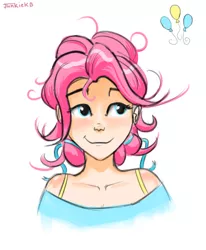 Size: 387x469 | Tagged: artist:junkiekb, bust, derpibooru import, human, humanized, pinkie pie, portrait, safe, solo