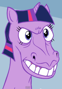 Size: 200x287 | Tagged: angry, artist:hotdiggedydemon, derpibooru import, glare, gritted teeth, hoers, horse, majestic as fuck, .mov, party.mov, pony.mov, safe, screencap, solo, twilight sparkle