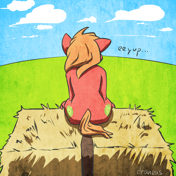 Size: 900x900 | Tagged: safe, artist:draneas, derpibooru import, big macintosh, earth pony, pony, 30 minute art challenge, eeyup, hay bale, male, relaxing, solo, stallion