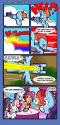 Size: 691x1428 | Tagged: artist:theburningdonut, both cutie marks, comic, crying, derpibooru import, dressup, help, help me, horror, misspelling, rainbow dash, rarity, safe, scootaloo, sweetie belle, the horror, thought bubble, too late