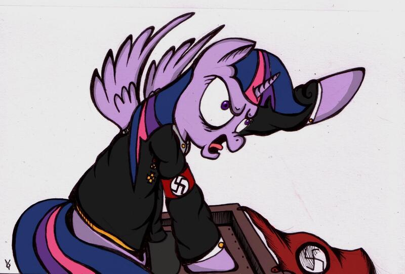 Size: 2378x1604 | Tagged: safe, derpibooru import, twilight sparkle, twilight sparkle (alicorn), alicorn, pony, heil, military, nazi, politics, solo