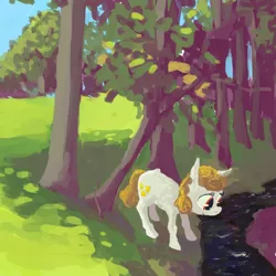 Size: 500x500 | Tagged: artist:spectralunicorn, derpibooru import, fanfic:the star in yellow, oc, oc:yellowstar, safe, scenery, solo, tree, unofficial characters only, water
