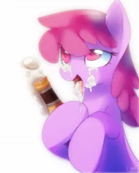 Size: 1049x1311 | Tagged: suggestive, artist:si1vr, derpibooru import, berry punch, berryshine, pony, alcohol, beer, drunk, hoof hold, open mouth, silly, solo, tongue out