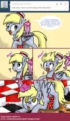 Size: 642x1109 | Tagged: safe, artist:pijinpyon, derpibooru import, derpy hooves, pegasus, pony, apron, ask, clothes, female, hat, mare, soda shop derpy, tumblr, waitress