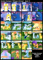 Size: 1024x1400 | Tagged: applejack, artist:ajmstudios, comic, derpibooru import, helmet, oc, oc:griggs, police, princess luna, rainbow dash, royal guard, safe, scootaloo, scootaquest, sick, sneezing, soarin', spitfire, trixie