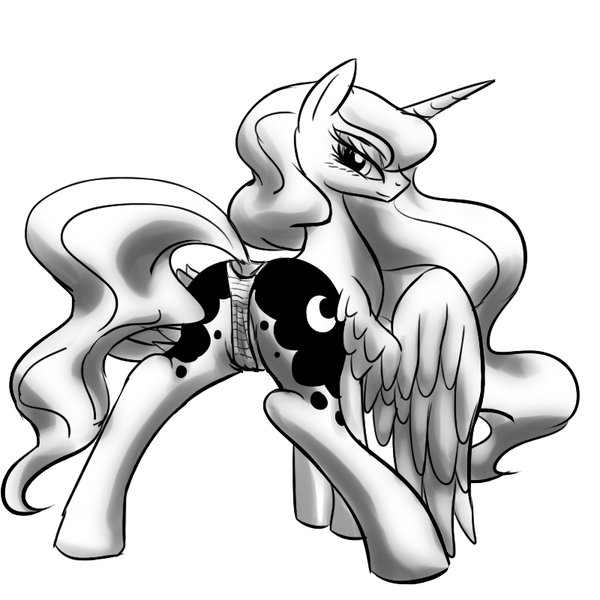 Size: 800x800 | Tagged: artist:zedrin, butt, cameltoe, clothes, derpibooru import, female, grayscale, monochrome, moonbutt, panties, plot, princess luna, questionable, solo, solo female, underwear