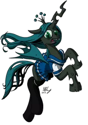 Size: 700x990 | Tagged: artist:projectzuel, clothes, derpibooru import, queen chrysalis, safe, sailor uniform, schoolgirl, school uniform, solo, uniform