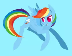 Size: 1241x977 | Tagged: safe, artist:foxda, derpibooru import, rainbow dash, pegasus, pony, blue background, colored pupils, simple background, smiling, solo