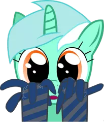 Size: 809x988 | Tagged: safe, artist:nightoneverest, derpibooru import, lyra heartstrings, pony, unicorn, clothes, gloves, hand, open mouth, simple background, socks, solo, striped socks, that pony sure does love hands, toe socks, transparent background, wide eyes