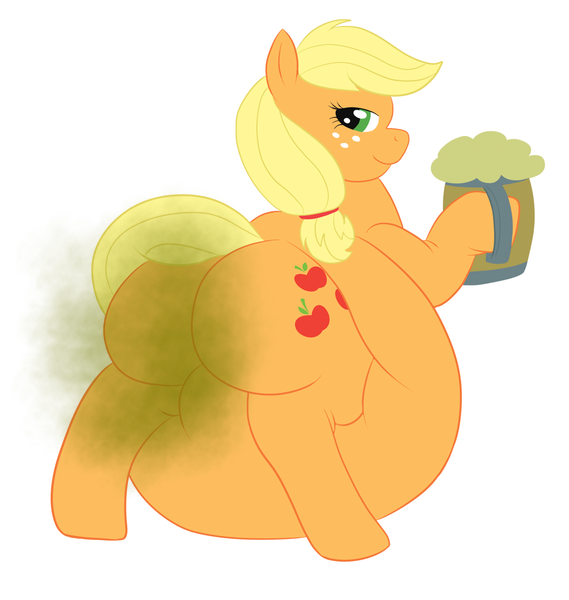 Size: 569x600 | Tagged: suggestive, artist:drumstickpony, derpibooru import, edit, applejack, pony, fart, fart cloud, fart edit, fat, female, mug, solo, solo female