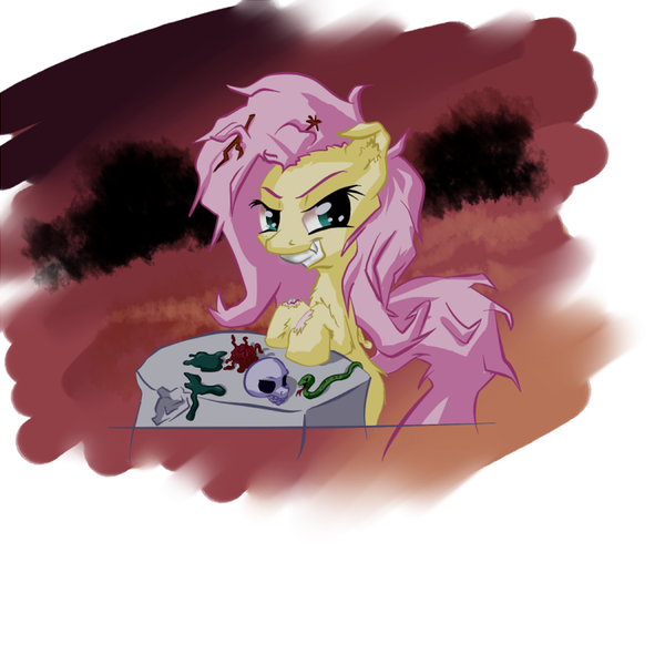 Size: 700x700 | Tagged: artist:snus-kun, derpibooru import, fluttershy, insanity, semi-grimdark, solo