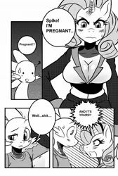 Size: 1280x1905 | Tagged: safe, artist:ss2sonic, derpibooru import, edit, rarity, spike, anthro, breasts, busty rarity, cleavage, comic, exploitable meme, female, male, manga, meme, monochrome, shipping, sparity, sparity manga, straight