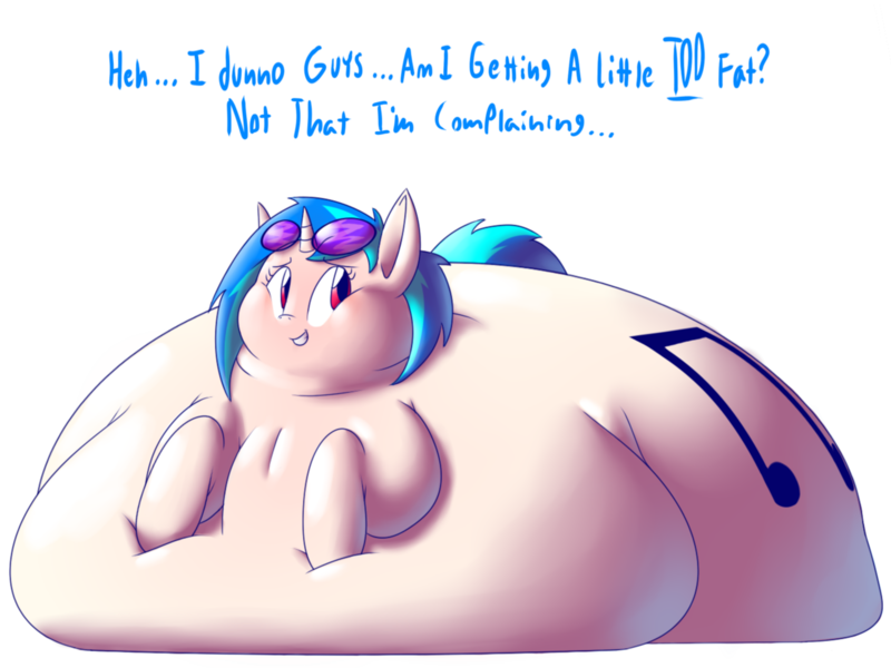 Size: 1280x960 | Tagged: questionable, artist:secretgoombaman12345, derpibooru import, vinyl scratch, pony, ass, belly, big belly, butt, chubby cheeks, cute, double chin, fat, grin, huge belly, huge butt, immobile, impossibly large belly, impossibly large butt, impossibly wide hips, large butt, morbidly obese, obese, smiling, solo, vinyl fat, wide hips, wub-tub