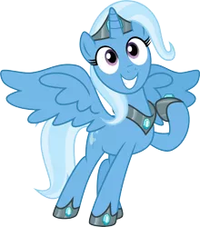 Size: 3000x3407 | Tagged: dead source, safe, artist:dcencia, derpibooru import, trixie, alicorn, pony, alicornified, crown, happy, high res, jewelry, race swap, regalia, simple background, smiling, solo, transparent background, trixiecorn, vector