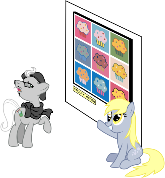 Size: 5582x6000 | Tagged: safe, artist:masem, derpibooru import, idw, derpy hooves, praiser pan, pegasus, pony, absurd resolution, art, female, food, glasses, idw showified, mare, muffin, simple background, transparent background, vector