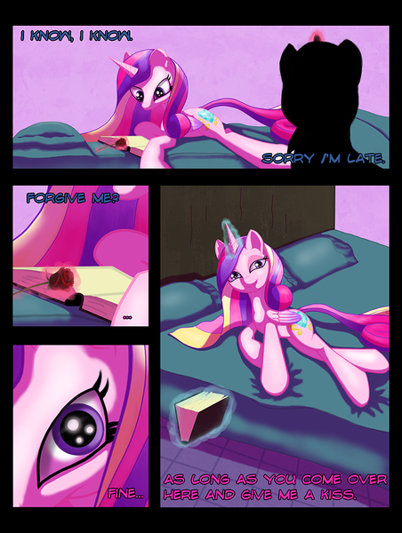 Size: 800x1061 | Tagged: artist:idle hooves, bed, bedroom, bedroom eyes, comic, comic:saturday night, derpibooru import, female, male, princess cadance, safe, shining armor, shiningcadance, shipping, straight