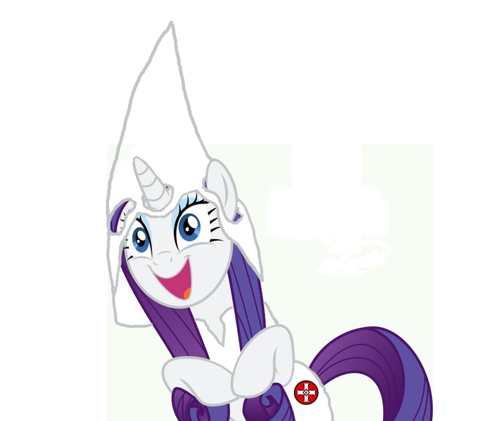 Size: 1118x963 | Tagged: safe, artist:viralpony, deleted from derpibooru, derpibooru import, rarity, klan robes, ku klux klan, ms paint, racism, solo, tugging