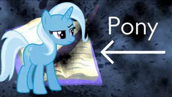 Size: 1136x640 | Tagged: safe, artist:bronycurious, derpibooru import, trixie, pony, book, captain obvious, frown, glare, raised eyebrow, shaped like itself, solo