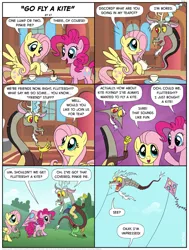 Size: 967x1280 | Tagged: artist:kturtle, comic, derpibooru import, discord, fluttershy, food, go fly a kite, headless, kite, pinkie pie, safe, tea, tea party, teapot