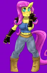 Size: 1800x2800 | Tagged: safe, artist:plankboy, derpibooru import, fluttershy, anthro, bat pony, belly button, breasts, busty fluttershy, female, flutterbat, jojo pose, jojo's bizarre adventure, jonathan joestar, phantom blood, pose, race swap, solo