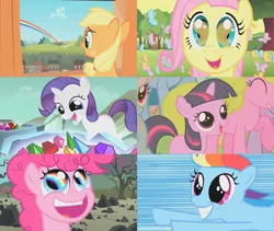 Size: 1706x1440 | Tagged: applejack, blank flank, collage, derpibooru import, eye reflection, female, filly, filly applejack, filly fluttershy, filly pinkie pie, filly rainbow dash, filly rarity, filly twilight sparkle, fluttershy, gem, pinkie pie, rainbow, rainbow dash, rarity, reflection, rock farm, safe, screencap, speed lines, the cutie mark chronicles, twilight sparkle, wide eyes, younger