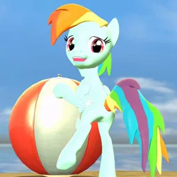 Size: 894x894 | Tagged: safe, artist:tbwinger92, derpibooru import, rainbow dash, pony, 3d, beach, beach ball, bipedal, gmod, solo