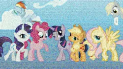 Size: 6000x3375 | Tagged: safe, artist:lacon-te, derpibooru import, applejack, derpy hooves, fluttershy, pinkie pie, rainbow dash, rarity, twilight sparkle, pegasus, pony, absurd resolution, female, mane six, mare, mosaic