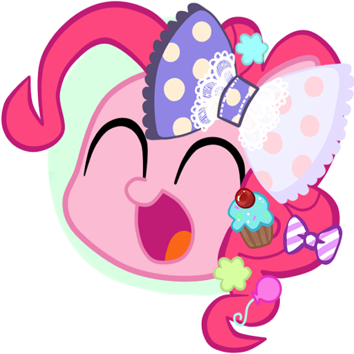 Size: 512x512 | Tagged: artist:momo, askharajukupinkiepie, balloon, bow, cupcake, cute, derpibooru import, diapinkes, eyes closed, food, hairclip, happy, harajuku, head only, pinkie pie, ribbon, safe, solo