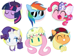 Size: 1280x962 | Tagged: applejack, artist:momo, askharajukupinkiepie, bandana, beret, bow, derpibooru import, fluttershy, happy, hat, mane six, pinkie pie, rainbow dash, rarity, safe, smiling, sunglasses, twilight sparkle