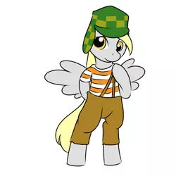 Size: 1000x1000 | Tagged: safe, artist:kloudmutt, derpibooru import, derpy hooves, pony, bipedal, cap, chaves, chavo, clothes, el chavo, el chavo del 8, hat, mexico, overalls, pants, shirt, solo