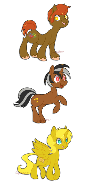 Size: 1104x2421 | Tagged: safe, artist:cappydarn, derpibooru import, oc, oc:color boom, oc:star sparkler, oc:ticket, unofficial characters only, alicorn, earth pony, pony, unicorn, alicorn oc, female, horn, male, mare, simple background, stallion, ticketsparkler, transparent background, wings