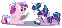 Size: 1050x488 | Tagged: artist:dm29, book, cute, derpibooru import, duo, female, filly, filly twilight sparkle, julian yeo is trying to murder us, levitation, magic, princess cadance, safe, shining armor, simple background, smarty pants, telekinesis, transparent background, twilight sparkle, twily, vector, younger