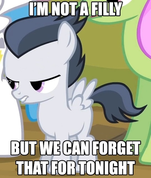 Size: 538x634 | Tagged: bedroom eyes, caption, derpibooru import, image macro, implied foalcon, lip bite, rumble, suggestive, text