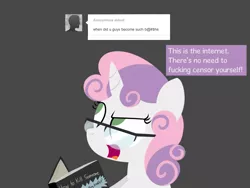 Size: 1280x960 | Tagged: artist:dtcx97, ask, derpibooru import, glasses, post-crusade, safe, solo, sweetie belle, vulgar