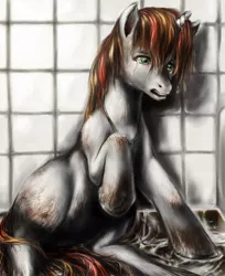 Size: 736x900 | Tagged: safe, artist:balthasar999, derpibooru import, oc, oc:rosy stripes, unofficial characters only, pony, unicorn, fanfic, fanfic:first pony view, dirty, fanfic art, female, hoers, mare, realistic, solo