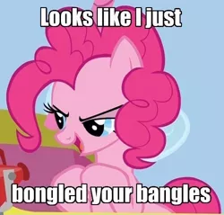 Size: 500x478 | Tagged: caption, derpibooru import, friendship is witchcraft, image macro, jimmies, meme, pinkie pie, rustled my jimmies, safe, solo, text