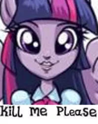 Size: 277x350 | Tagged: safe, derpibooru import, twilight sparkle, equestria girls, caption, dissonant caption, equestria girls drama, expand dong, exploitable meme, image macro, kill me, meme, ponied up, solo, text