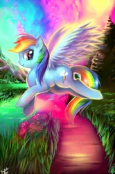 Size: 700x1053 | Tagged: safe, artist:sukesha-ray, derpibooru import, rainbow dash, pegasus, pony, color porn, female, grass, mare, solo, spread wings, wings